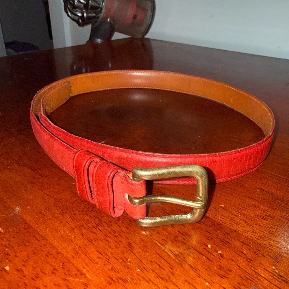 Coach Red Leather Belt with Brass Buckle